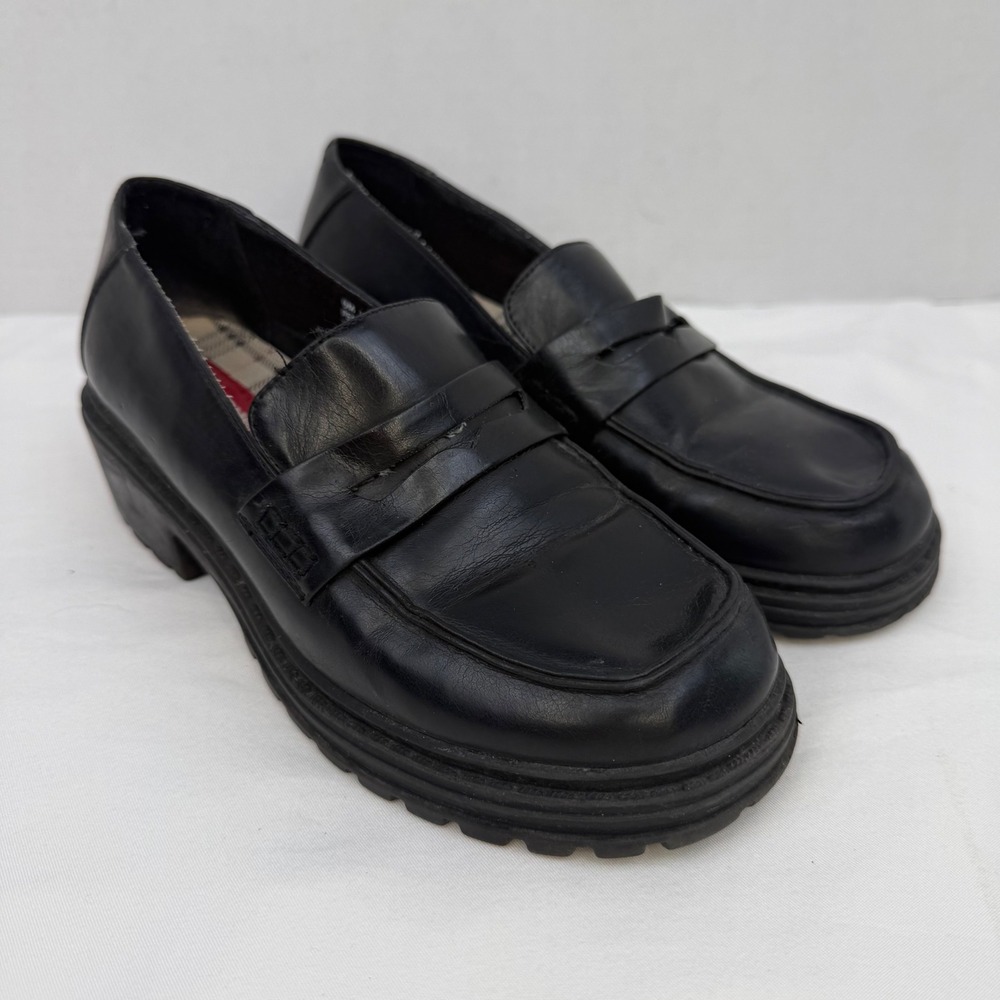 Unionbay Penney-U Black Chunky Lug Sole Penny Loafers Y2K 90s Style Womens 6M